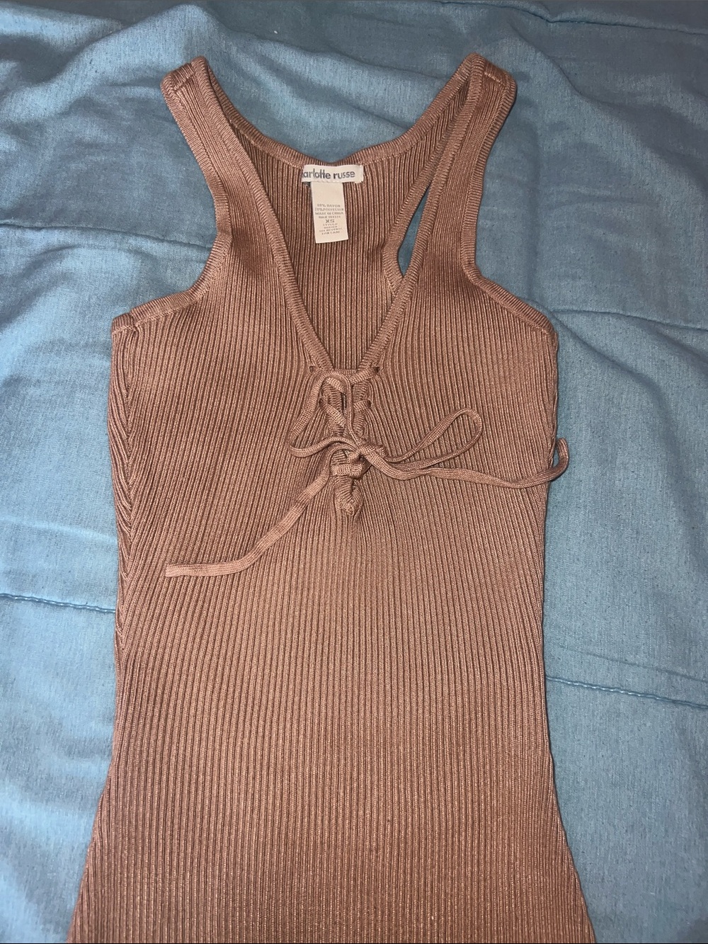 Charlotte Russe Ribbed Lace-Up Mini Dress in Brown